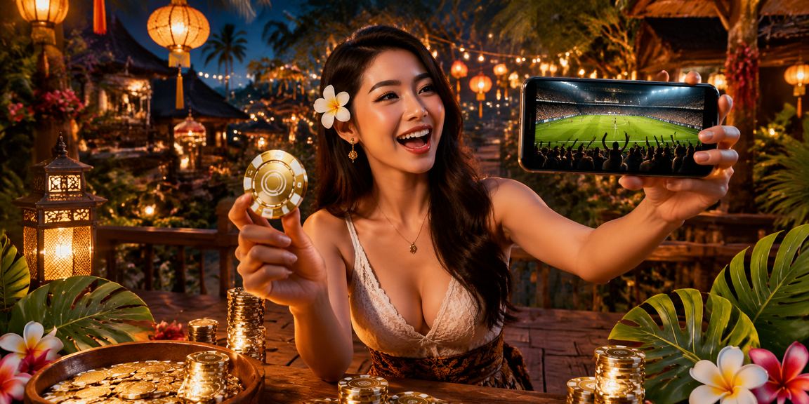 Seseorang mengakses platform casino mobile di bawah cahaya lampion malam hari